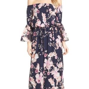 Eliza J Navy Floral Off-Shoulder Maxi Dress